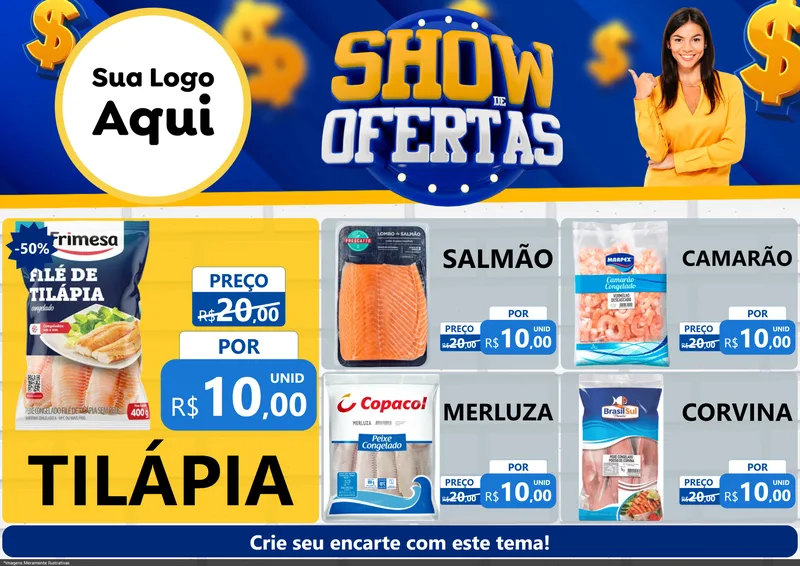 Modelo de Encarte para Encarte A4 Horizontal com o tema Show de Ofertas para Peixaria