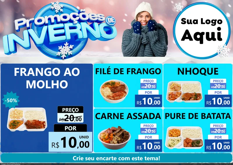 Modelo de Encarte para Encarte A4 Horizontal com o tema Promoções de Inverno para Restaurante
