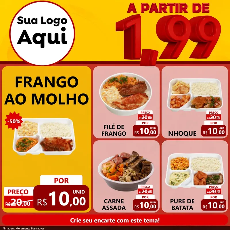 Modelo de Rede Social para Feed Facebook com o tema A Partir de Um e Noventa e Nove - 1,99 para Restaurante