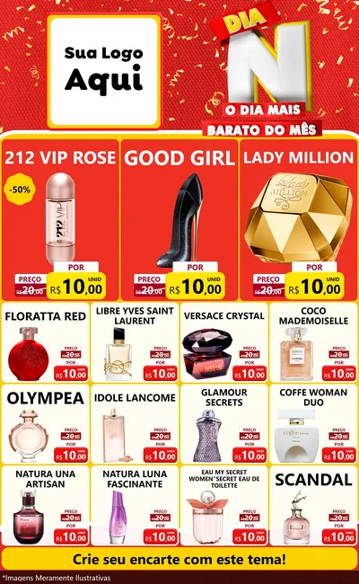 Modelo de Encarte para Encarte Grande com o tema Dia N o Dia Mais Barato do Mês para Perfumes