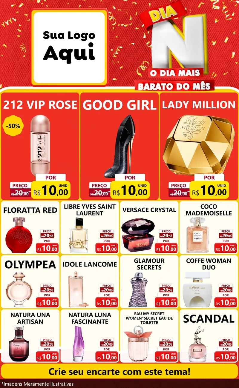 Modelo de Encarte para Encarte Grande com o tema Dia N o Dia Mais Barato do Mês para Perfumes