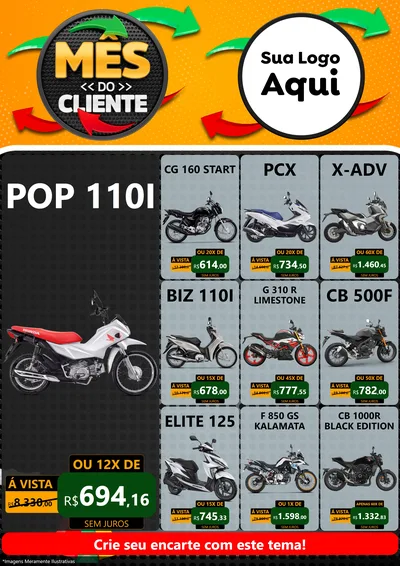 Modelo de Encarte para Encarte A4 Vertical com o tema Mês do Cliente para Concessionaria de Motos