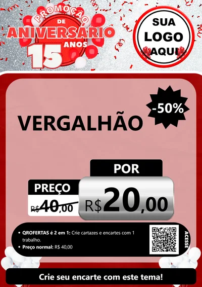 Modelo de Cartaz para Cartaz A4 Vertical com o tema Promoção de Aniversário - 15 Anos para Ferragens