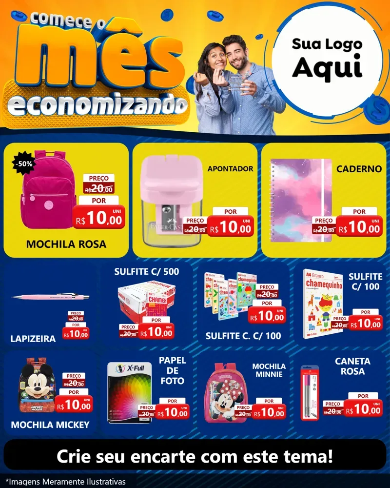 Modelo de Rede Social para Feed Instagram com o tema Comece O Mês Economizando para Papelaria
