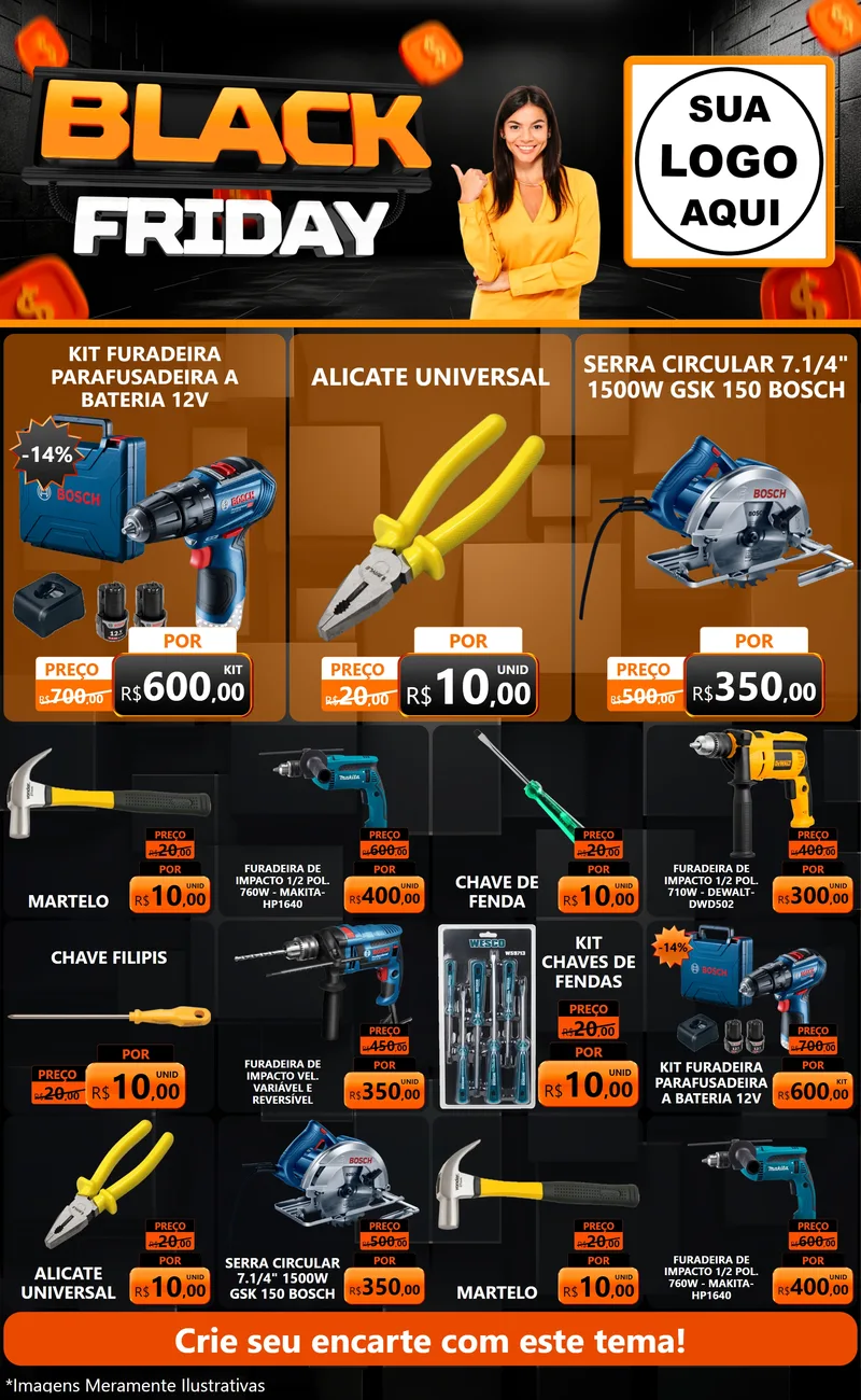 Modelo de Encarte para Encarte Grande com o tema Black Friday para Maquinas e Ferramentas