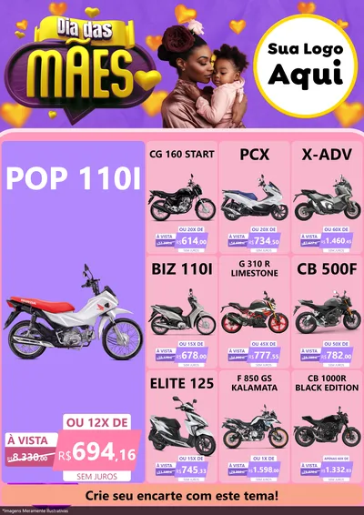 Modelo de Encarte para Encarte A4 Vertical com o tema Dia das Mães para Concessionaria de Motos
