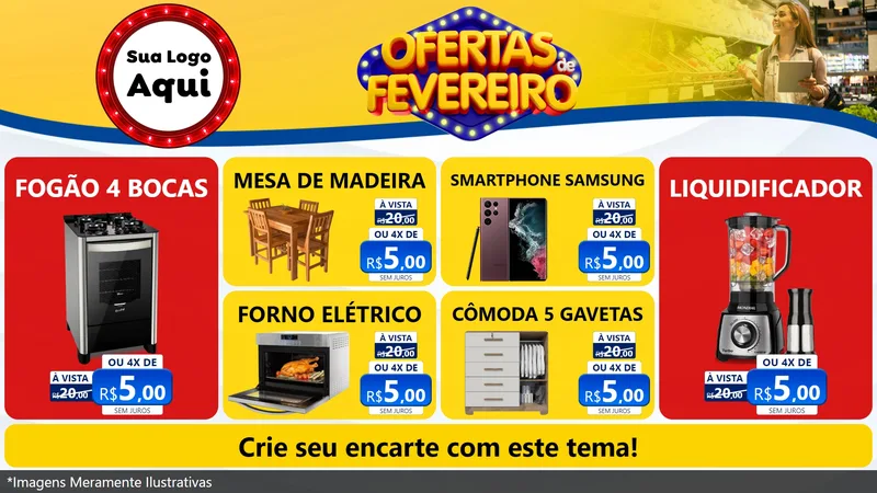 Modelo de TV para TV Horizontal com o tema Ofertas de Fevereiro para Móveis e Eletro