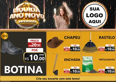 Modelo de Encarte para Encarte A4 Horizontal com o tema Liquida Ano Novo Imperdível para Agropecuária