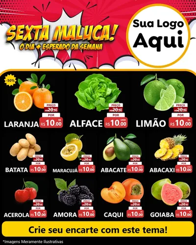 Modelo de Rede Social para Feed Instagram com o tema Sexta Maluca! para Hortifrúti