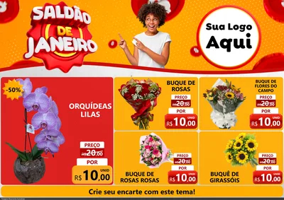 Modelo de Encarte para Encarte A4 Horizontal com o tema Saldão de Janeiro para Floricultura e jardim