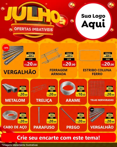 Modelo de Rede Social para Feed Instagram com o tema Julho Ofertas Imbatíveis para Ferragens