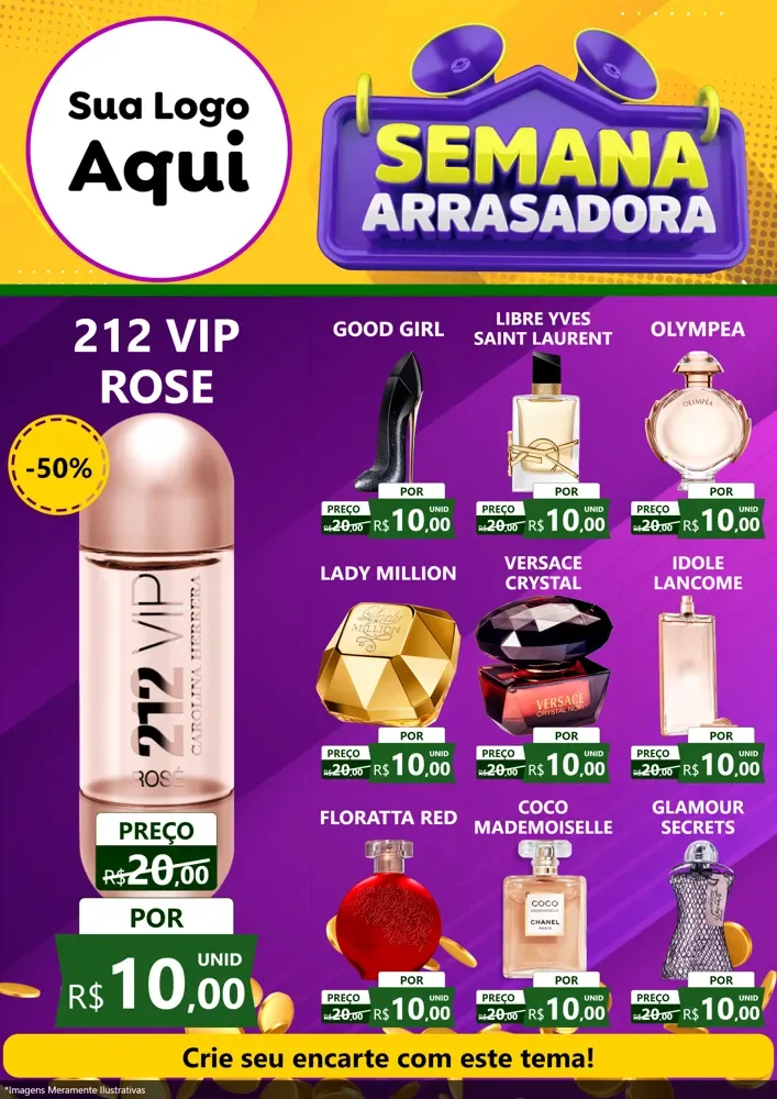 Modelo de Encarte para Encarte A4 Vertical com o tema Semana Arrasadora para Perfumes