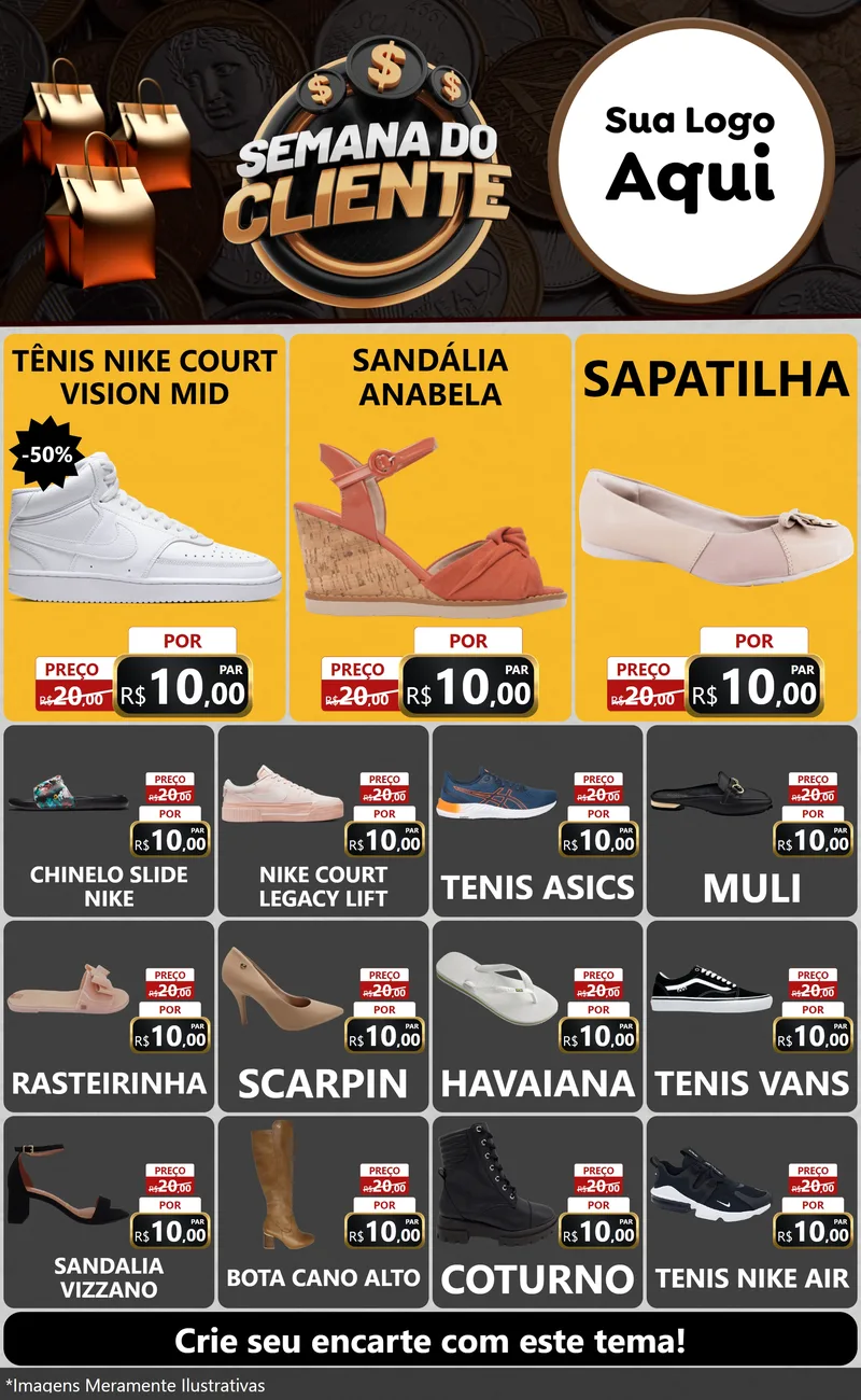 Modelo de Encarte para Encarte Grande com o tema Semana do Cliente para Calçados