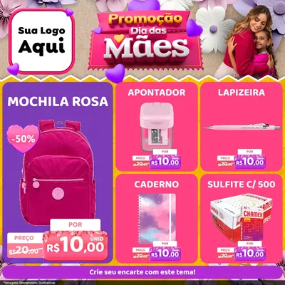 Modelo de Rede Social para Feed Facebook com o tema Promoção Dia das Mães para Papelaria
