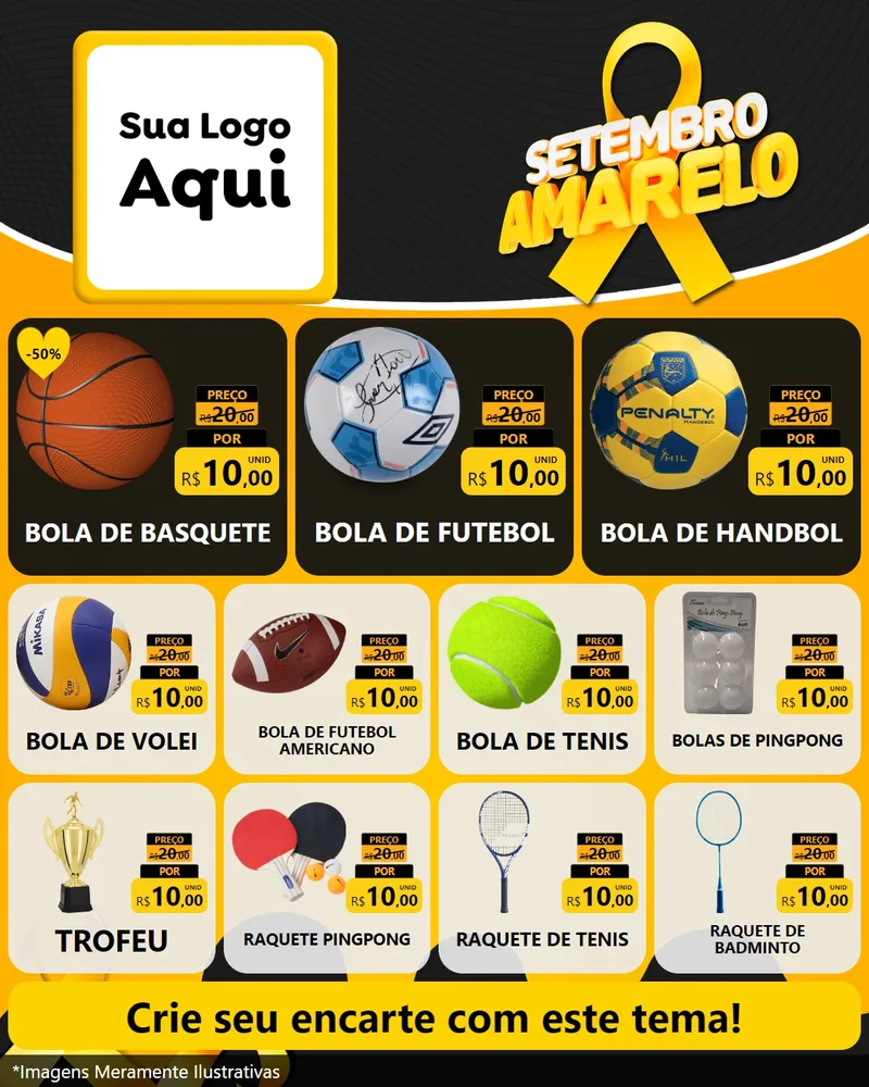 Modelo de Rede Social para Feed Instagram com o tema Setembro Amarelo para Artigos Esportivos