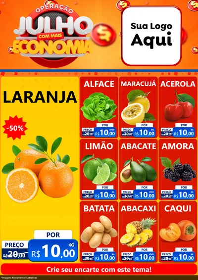 Modelo de Encarte para Encarte A4 Vertical com o tema Operação Julho Com Mais Economia para Hortifrúti