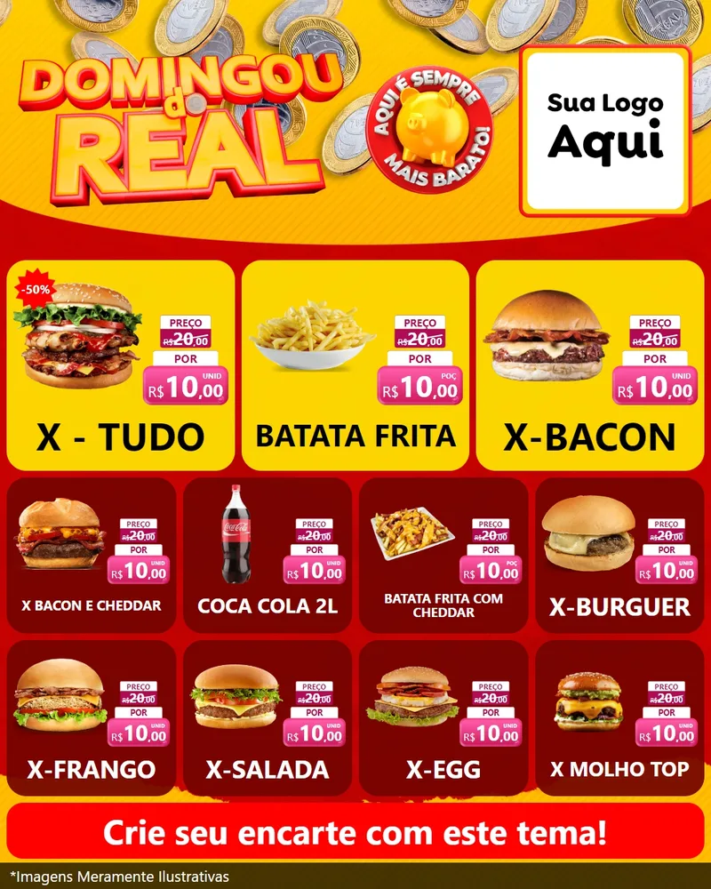 Modelo de Rede Social para Feed Instagram com o tema Domingou do Real para Hamburgueria