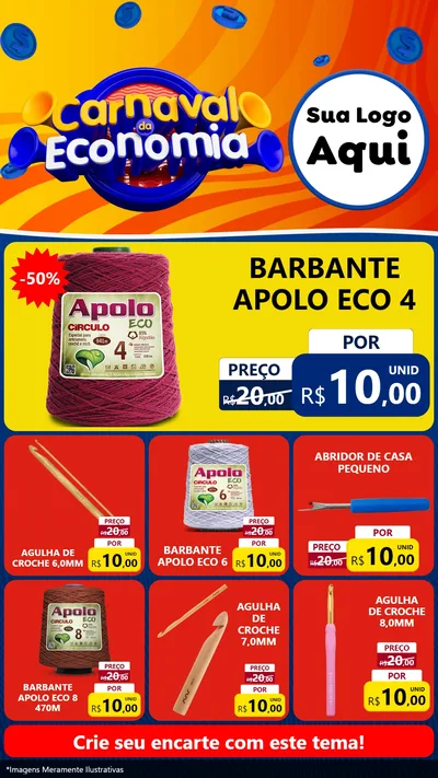 Modelo de Rede Social para Stories com o tema Carnaval da Economia para Armarinho e Aviamentos