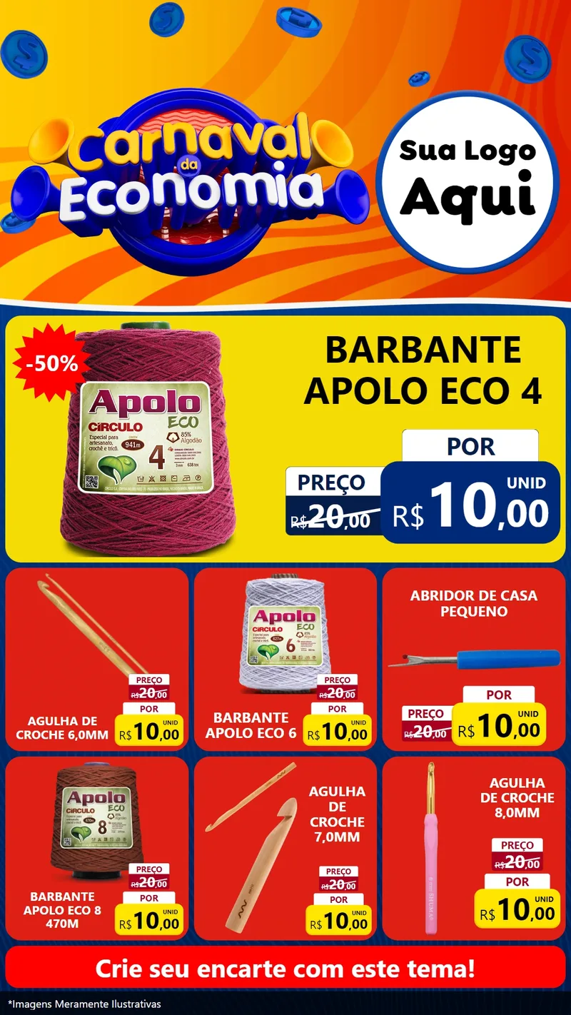 Modelo de Rede Social para Stories com o tema Carnaval da Economia para Armarinho e Aviamentos