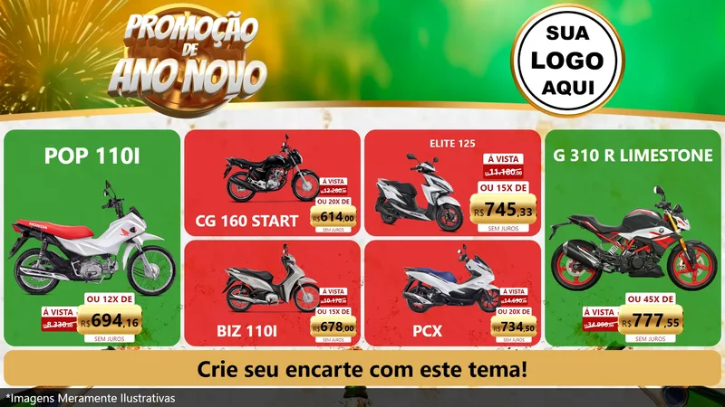 Modelo de TV para TV Horizontal com o tema Promoção de Ano Novo para Concessionaria de Motos