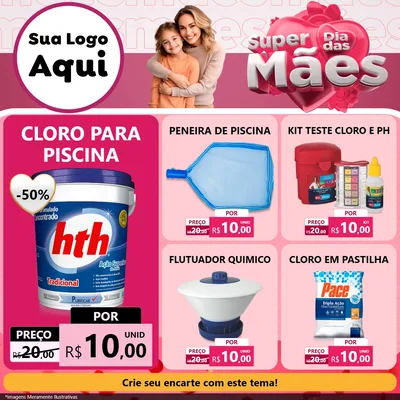 Modelo de Rede Social para Feed Facebook com o tema Super Dia Das Mães para Produtos para Piscina