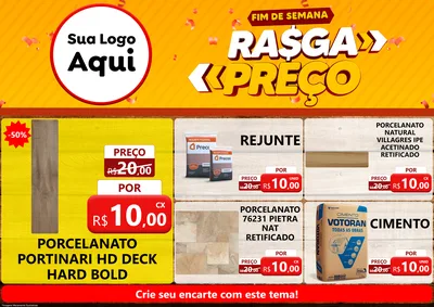Modelo de Encarte para Encarte A4 Horizontal com o tema Fim de Semana Rasga Preços para Pisos e revestimentos