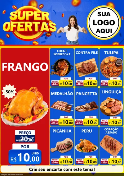 Modelo de Encarte para Encarte A4 Vertical com o tema Super Ofertas para Assados