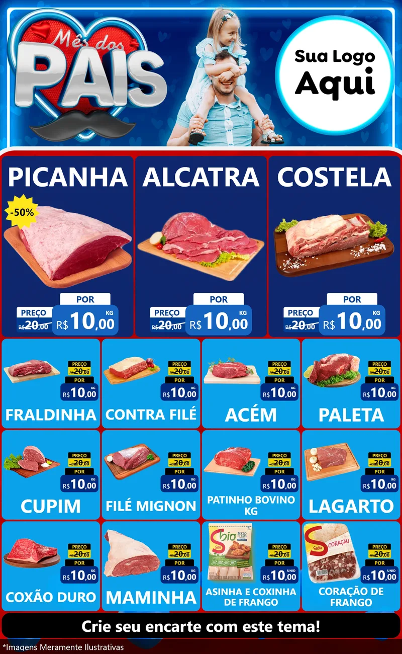 Modelo de Encarte para Encarte Grande com o tema Mês Dos Pais para Açougue