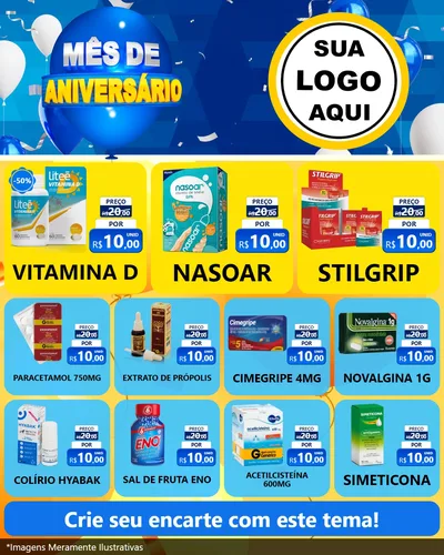 Modelo de Rede Social para Feed Instagram com o tema Mês de Aniversário para Farmácia