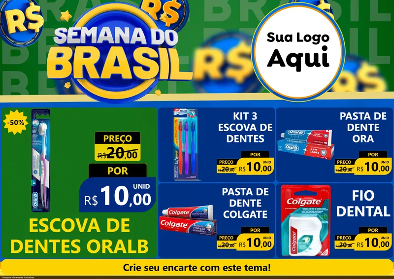 Modelo de Encarte para Encarte A4 Horizontal com o tema Semana Do Brasil para Higiene Pessoal