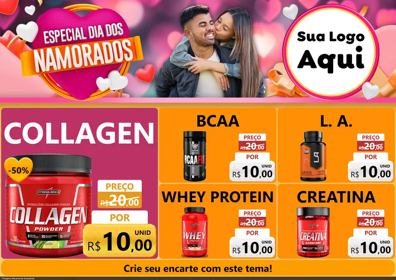 Modelo de Encarte para Encarte A4 Horizontal com o tema Especial Dia dos Namorados para Suplementos alimentares