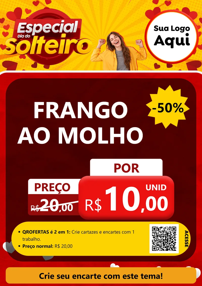 Modelo de Cartaz para Cartaz A4 Vertical com o tema Especial Dia do Solteiro para Restaurante
