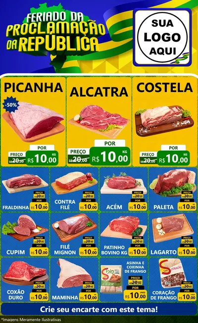 Modelo de Encarte para Encarte Grande com o tema Feriado da Proclamação da República para Açougue