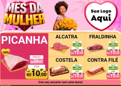 Modelo de Encarte para Encarte A4 Horizontal com o tema Mês da Mulher para Açougue