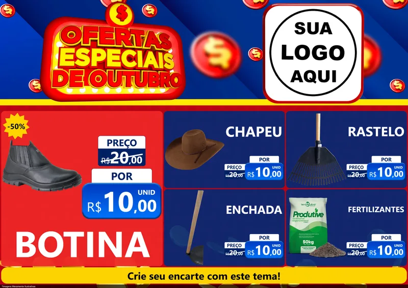 Modelo de Encarte para Encarte A4 Horizontal com o tema Ofertas Especiais de Outubro para Agropecuária