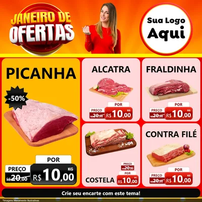 Modelo de Rede Social para Feed Facebook com o tema Janeiro de Ofertas para Açougue