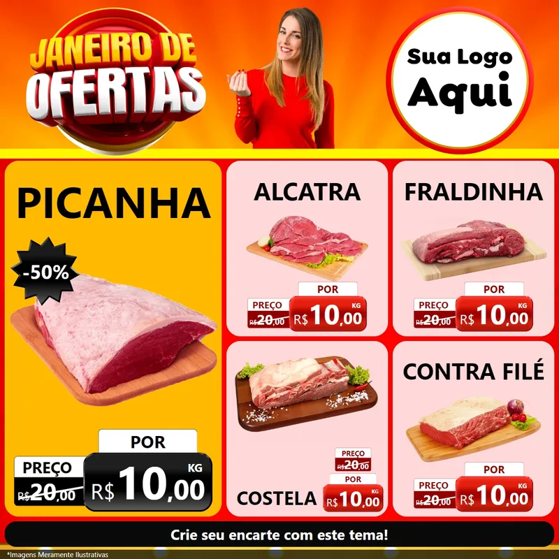 Modelo de Rede Social para Feed Facebook com o tema Janeiro de Ofertas para Açougue