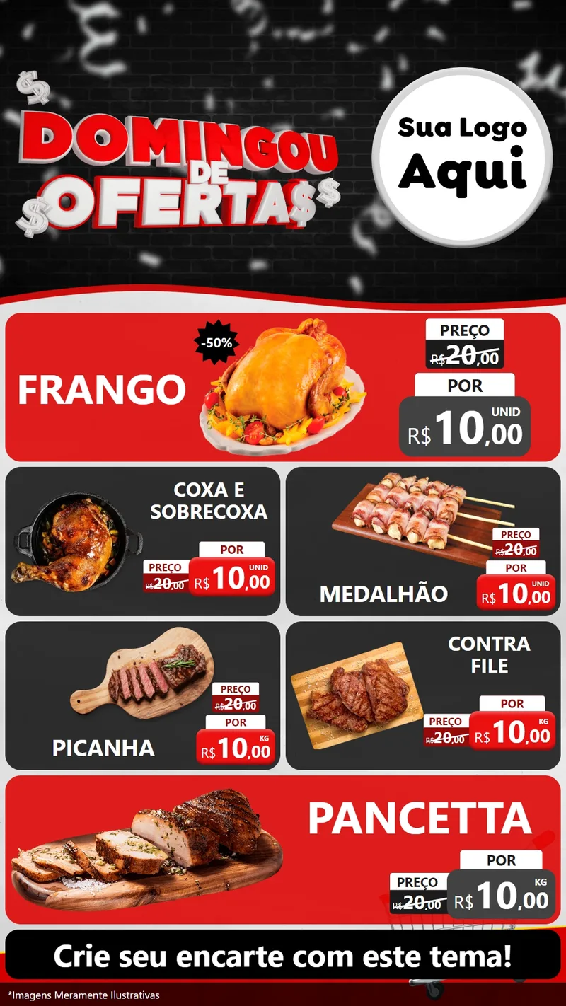 Modelo de TV para TV Vertical com o tema Domingou de Ofertas para Assados