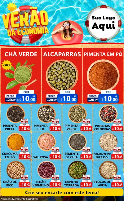 Modelo de Encarte para Encarte Grande com o tema Verão da Economia para Produtos Naturais