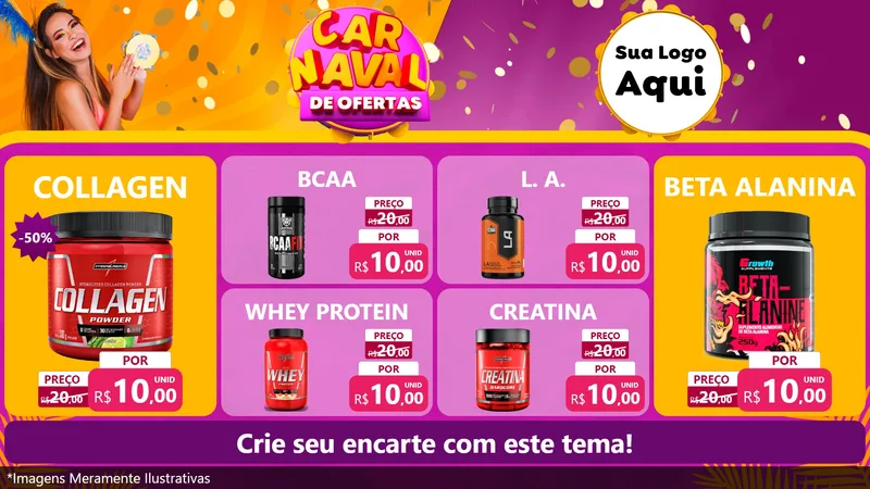 Modelo de TV para TV Horizontal com o tema Carnaval de Ofertas para Suplementos alimentares
