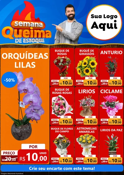 Modelo de Encarte para Encarte A4 Vertical com o tema Semana Queima de Estoque para Floricultura e jardim