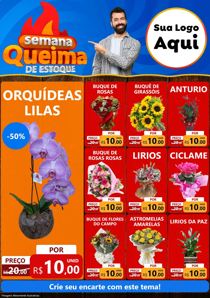 Modelo de Encarte para Encarte A4 Vertical com o tema Semana Queima de Estoque para Floricultura e jardim