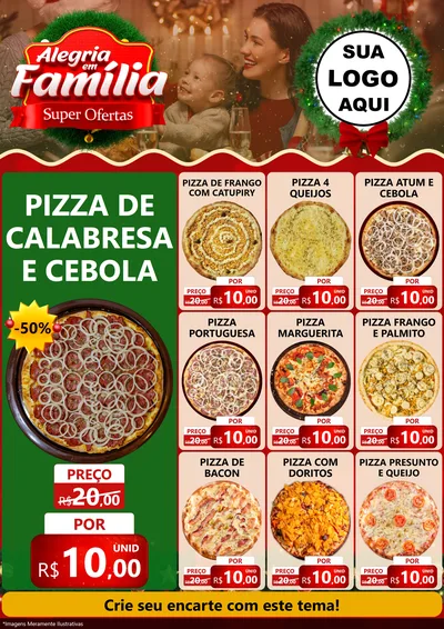 Modelo de Encarte para Encarte A4 Vertical com o tema Alegria Em Família - Super Ofertas para Pizzaria