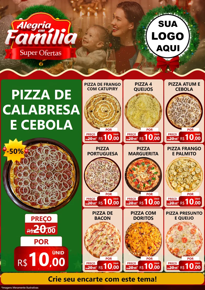 Modelo de Encarte para Encarte A4 Vertical com o tema Alegria Em Família - Super Ofertas para Pizzaria