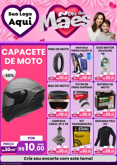 Modelo de Encarte para Encarte A4 Vertical com o tema Dia das Mães para Moto peças