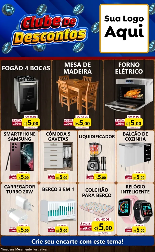 Modelo de Encarte para Encarte Grande com o tema Clube de Descontos para Móveis e Eletro