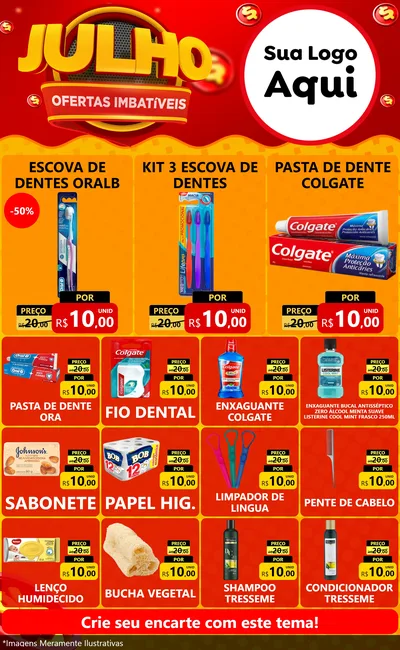 Modelo de Encarte para Encarte Grande com o tema Julho Ofertas Imbatíveis para Higiene Pessoal