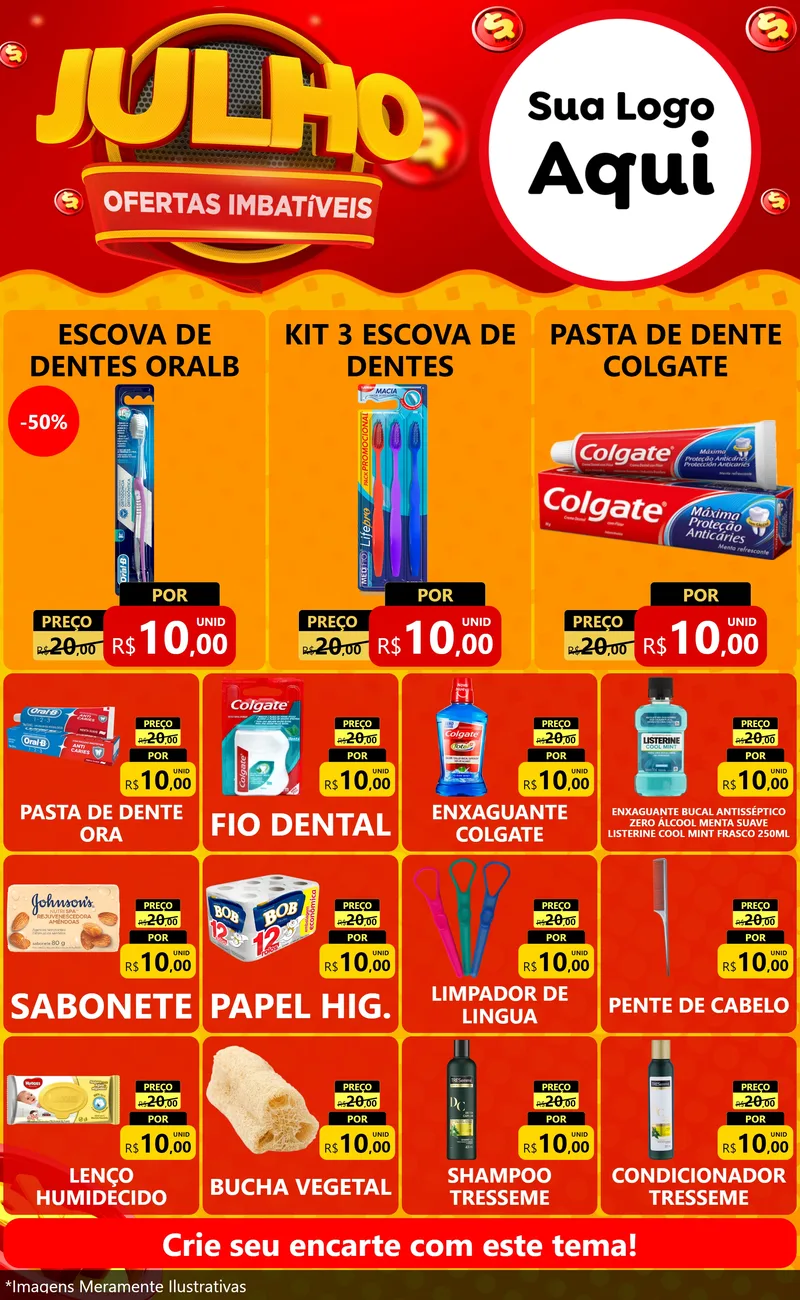 Modelo de Encarte para Encarte Grande com o tema Julho Ofertas Imbatíveis para Higiene Pessoal