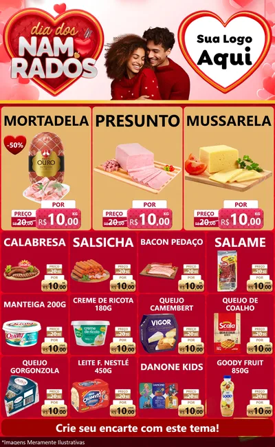 Modelo de Encarte para Encarte Grande com o tema Dia dos Namorados para Frios e Laticínios