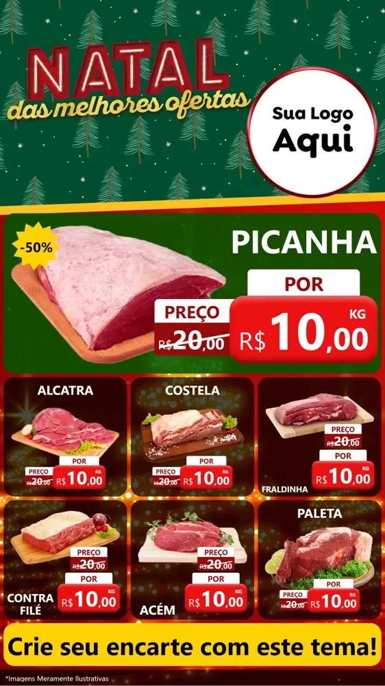 Modelo de Rede Social para Stories com o tema Natal das Melhores Ofertas para Açougue
